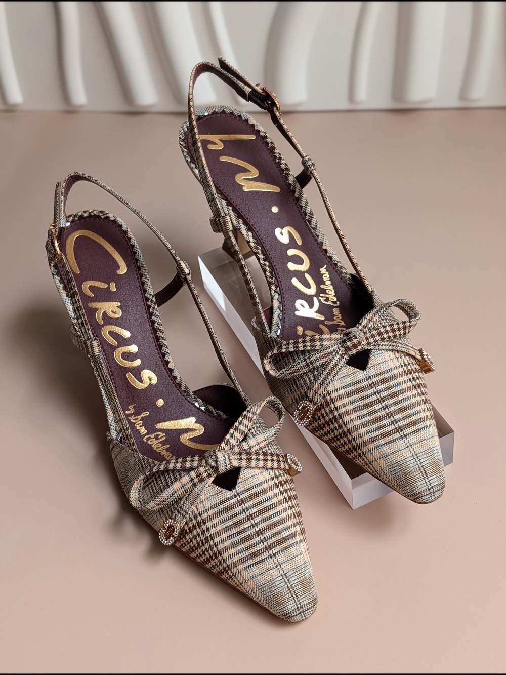 NIB Circus NY Monica Plaid Bow Slingback Pumps Size 8 Brown